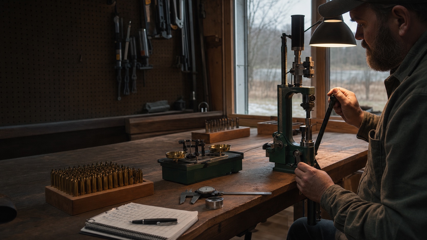 Careful handloading at an organized workshop bench